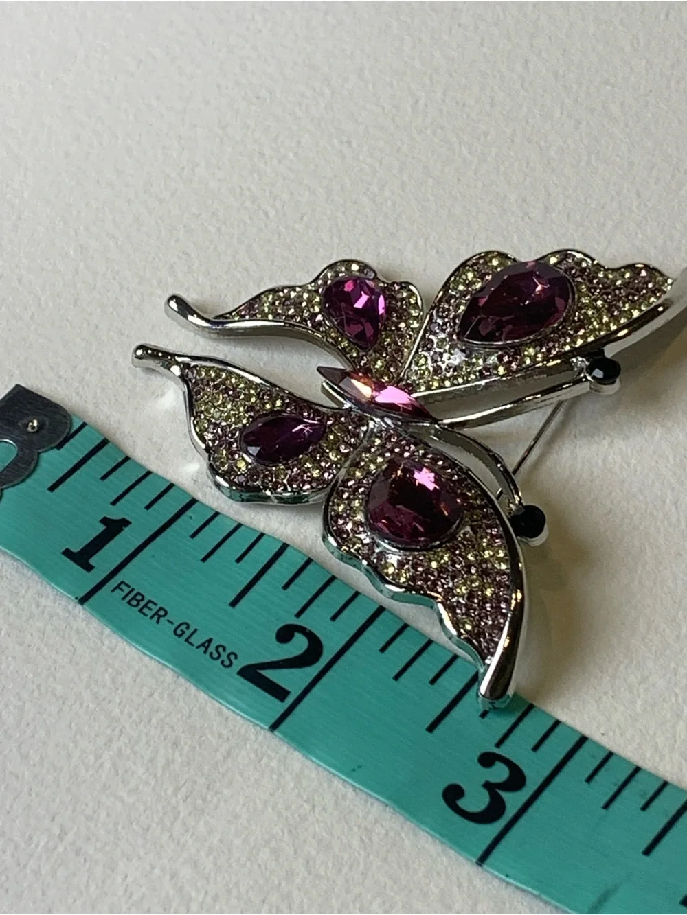 Rhinestone Butterfly Brooch Purple Amethyst Silver Tone